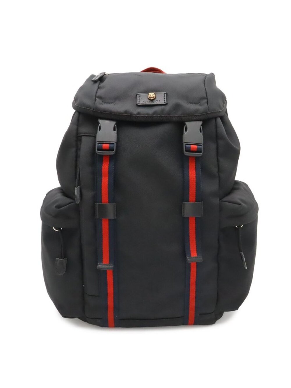 Gucci Techno Canvas Web Line Sherry Cat Head Backpack Leather Black